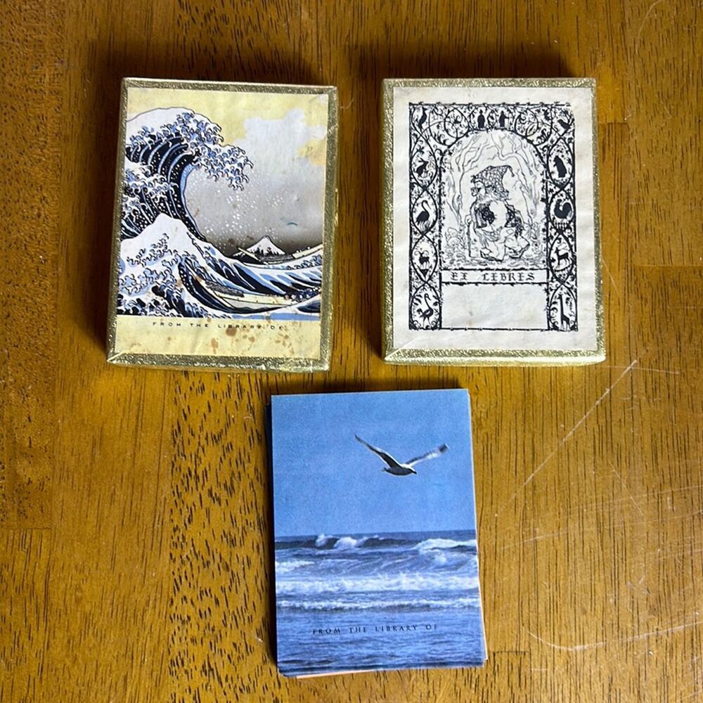 VTG Bookplate Label Ex Libris Library Gnome Beach Japanese Wave Ephemera Antioch